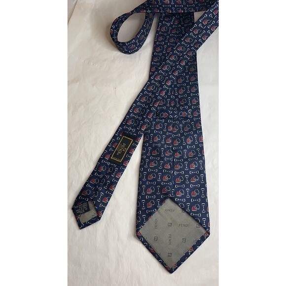 Vintage FENDI Silk Neck Tie - Blue - Made in Italy - Picture 4 of 7